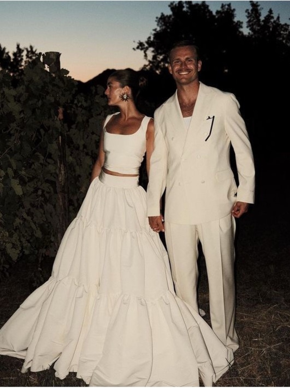 White Two-Piece Bridal Gown - Full Tiered Skirt & Crop Top